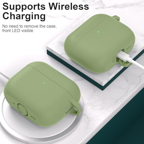 for AirPods Pro 3 Case Cover, Protective Soft Silicone with Keychain Cleaning Pen for Women Men for Apple AirPods Pro 3rd Generation Case(2025), Front LED Visible, Army Green - color: C-Army Green