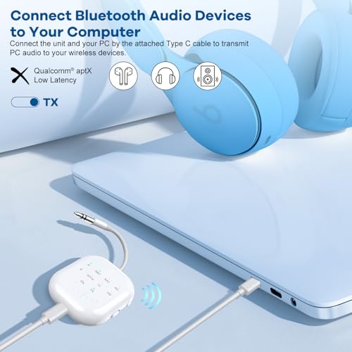 Bluetooth 5.2 Transmitter Receiver, Aptx HD, Aptx Low Latency Audio Adapter for Airplane, TV, Gym, White - color: White