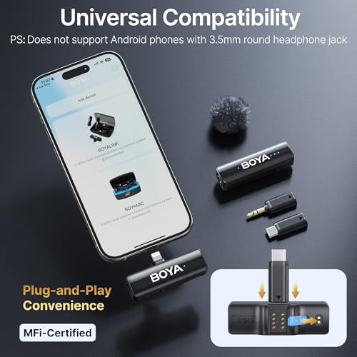 BOYA BOYALINK 2 A1 (1TX+3RX Adapter) Wireless Lavalier Microphone for iPhone Camera Android, Clip on Mic, 48 KHz 24 Bit, 1000ft, Noise Cancelling, Mini Lapel Mic USB-C/Lightning/3.5mm TRS