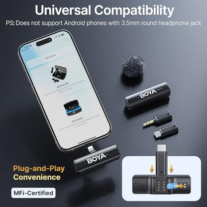 BOYA BOYALINK 2 A1 (1TX+3RX Adapter) Wireless Lavalier Microphone for iPhone Camera Android, Clip on Mic, 48 KHz 24 Bit, 1000ft, Noise Cancelling, Mini Lapel Mic USB-C/Lightning/3.5mm TRS