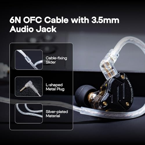 Linsoul KZ ZS10 Pro, 4BA+1DD 5 Driver in Ear Monitor, HiFi Wired Earbuds, Gaming Earbuds, Hybrid IEM Earphones with Stainless Steel Faceplate, Detachable Cable for Musician(Without Mic, Dark Black) - color: Dark Black, style: Without Mic