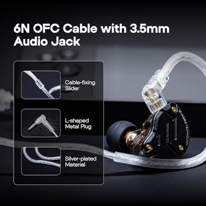 Linsoul KZ ZS10 Pro, 4BA+1DD 5 Driver in Ear Monitor, HiFi Wired Earbuds, Gaming Earbuds, Hybrid IEM Earphones with Stainless Steel Faceplate, Detachable Cable for Musician(with Mic, Dark Black) - color: Dark Black, style: With Mic