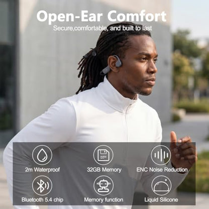 Swimming Headphones Bone Conduction Headphones Bluetooth IPX8 Waterproof | Waterproof Earbuds for Swimming ,Open Ear Earphones with MP3 Mode 32GB,8H Play Bluetooth 5.4 Ear Buds Secure Fit for Running - color: Gray