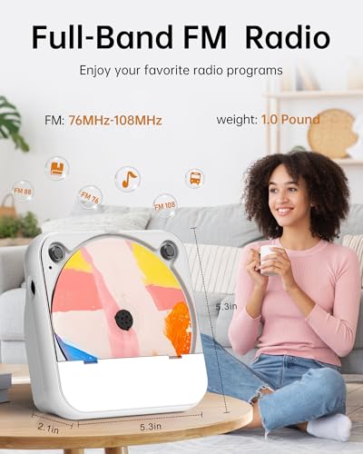 Portable CD Player Bluetooth Rechargeable, Mini Desktop for Home with HiFi Speaker, Cute CD Player Remote Control, Supports CD/FM Radio/USB, Cream - color: Cream