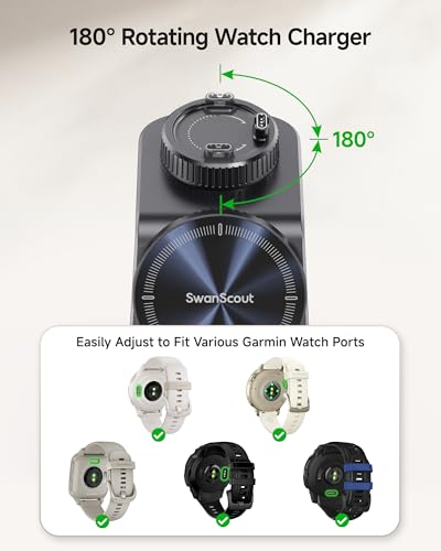 Charger for Garmin Watch, 3 in 1 Magnetic Charging Station for iPhone | For fenix, Venu, Forerunner, vivoactive, Instinct, Wireless Charger for iPhone 17 16 15 14, for AirPods Pro 3/4, No Adapter