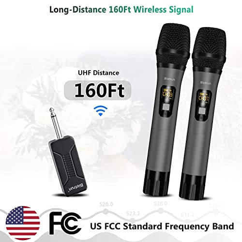 Bietrun UHF Wireless Microphone with 1/4'' Plug Rechargeable Receiver - color: Grey
