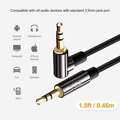 CableCreation 3.5mm Audio Cable 1.5FT/0.45M, Right Angle Auxiliary Cable - color: Black, size: 1.5 Feet