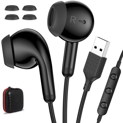 USB Earbuds for PC Laptop Computer with Mic Wired Headphones 7.5FT Black | USB A Headset with Microphone Audio Control Noise Isolating Earphones for Dell for HP Surface Switch Office Zoom Working