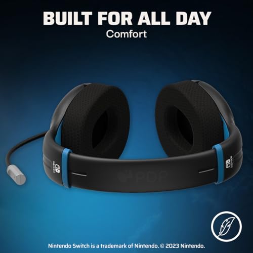 PDP Gaming AIRLITE Stereo Headset with Mic for Nintendo Switch/Lite/OLED - Wired Power Noise Cancelling Microphone, Lightweight, Soft Comfort On Ear Headphones (Moonlight Black/Blue) - color: Black and Blue