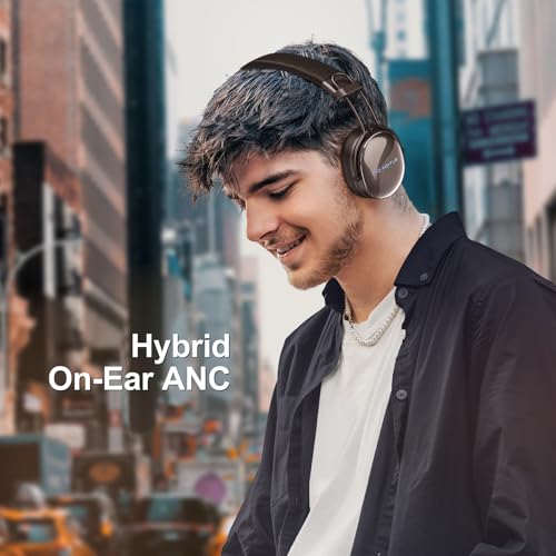Active Noise Cancellation Wireless Bluetooth On-Ear Headphones:with - Hi Res Sound Up to 55H Battery Life, Lightweight, Comfortable, Foldable Design, for Home Office Travel, Dark Brown - color: Dark brown