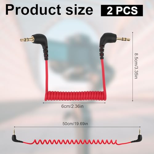 2pcs 3.5mm Microphone Cable for DJI Mic 2 & Rode Microphone Wireless Pro | Camera Audio Cable, TRS Coiled Dual Patch Cable Audio Mic Cord Compatible with DJI Mic 2 & Rode Microphone Wireless Pro (Red)