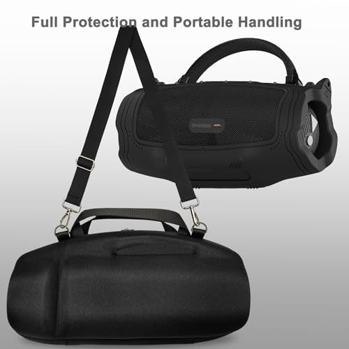 JCHPINE Silicone Cover and Carrying Case for JBL Charge 6 Bluetooth Speaker | Accessories for JBL Charge 6 AI Sound Bluetooth Speaker Protective Cases with Shoulder Strap (Black) - color: Black