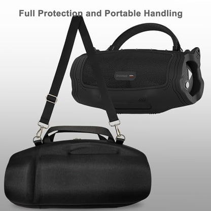 JCHPINE Silicone Cover and Carrying Case for JBL Charge 6 Bluetooth Speaker | Accessories for JBL Charge 6 AI Sound Bluetooth Speaker Protective Cases with Shoulder Strap (Black) - color: Black