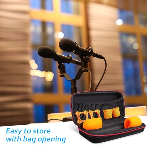 Portable Microphone Storage Case Bag with Anti-slip Orange Rings, Black Padded Mic Covers, and Anti-shock Bottom Holders for Professional Audio Equipment