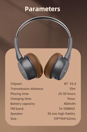 Over Ear Headphones Bluetooth, Active Noise Cancelling, On Ear Headphones, Light Weight Earphones, Comfort Headsets, for Travel Home Office PC