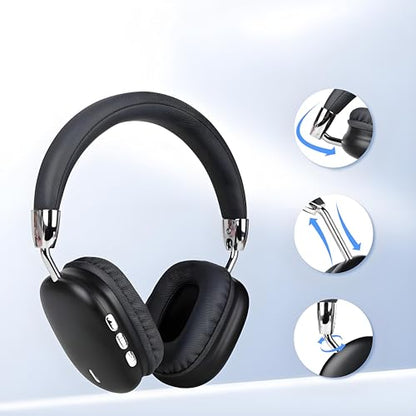 Over Ear Bluetooth Headphones, Foldable Headphones Wireless, Comfortable Fit, Foldable Lightweight Headset, Bluetooth Headphones with Microphone for Phone PC Travel (Black) - color: Black