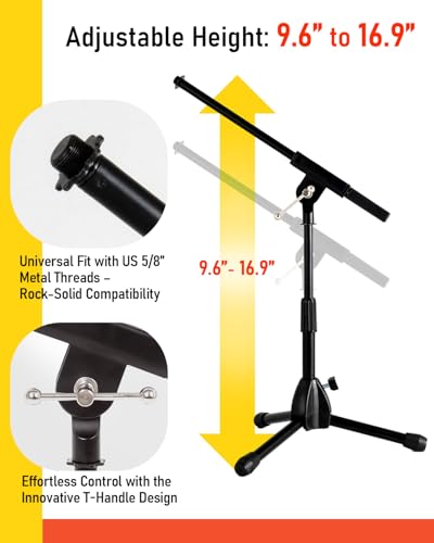 Stage Rocker Foldable Tripod Low-Profile Mic Boom Stand - Height Extending from 9.6'' to 16.9'', w/Adjustable Telescoping Arm Up to 9'', Lightweight/Convenient, Black, Powered by Hamilton(SR610121B) - size: 1 Pack
