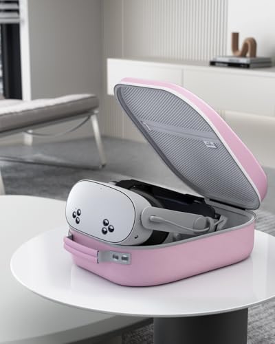 Hard Carrying Case for Meta Quest 3S/3 Oculus Quest 2 Pico 4 | Compatible with Vision Pro, Hard Travel Storage Case, Fits Elite & Battery Head Straps, (Pink )