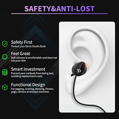 Anti-Lost Strap for Beats Studio Buds, Sports Anti-Slip Soft Silicone Lanyard Accessories Compatible with Beats Studio Buds Bluetooth Headphones Neck Rope Cord (Black)