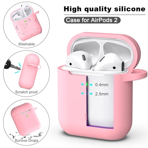 for AirPods 2nd/1st Case Silicone Cover, Pink | Compatible with Apple AirPods 2nd/1st (2019/2016) Generation with Keychain & Cleaner Kit, Wireless Charging Compatible - color: E1-Pink