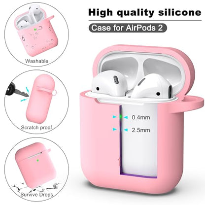 for AirPods 2nd/1st Case Silicone Cover, Pink | Compatible with Apple AirPods 2nd/1st (2019/2016) Generation with Keychain & Cleaner Kit, Wireless Charging Compatible - color: E1-Pink