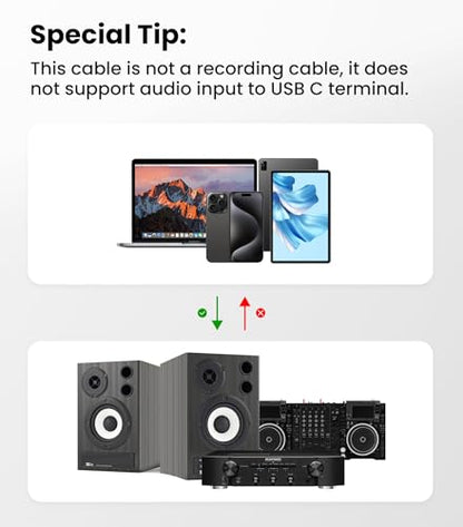 Tisino USB C to 1/4 Inch Audio Cable, USB C to Aux, 32bit/384KHz, 3.3FT | Aux Cable to USB C Audio Cord for Phone Laptop to Amplifier Speaker Mixer Headphone, HiFi DAC - size: 3.3 ft