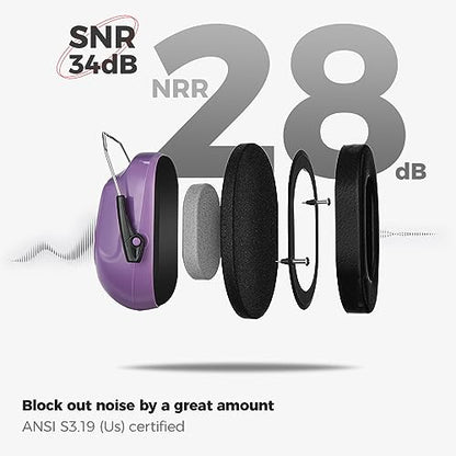 ProCase NRR 28dB Noise Reduction Ear Muffs, Foldable Adjustable Noise Cancelling Headphones - color: 1 - Pure Purple