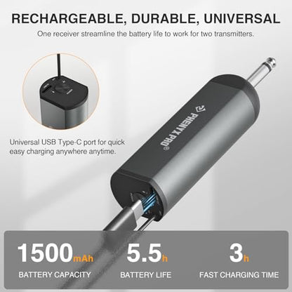 Phenyx Pro Dual Digital Headset/Lapel Wireless Microphone System PDP-2-2B | 2 Bodypack Transmitters, Mini Receiver, 2 x 15 Frequencies, Hands-Free Vocals, Karaoke