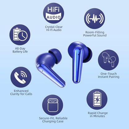 Wireless Earbuds 2 Pack, ANC in-Ear Bluetooth Headphones, Big Bass Durable, Lightweight Design for Noisy Factories, Gym, and Travel, 60 Hour Long Playtime (Dark Blue) - color: Dark Blue