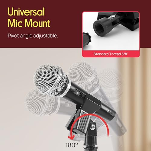 Pyle Tripod Microphone Stand, Height Adjustable from 39.37" to 66.14'', Mic Stand for Floor, Sturdy and Durable Build, Non-Slip Rubber Feet, With 5/8" Screw Adapter, Cable Clip, Compact Folding Design - size: 39.37" - 66.14''