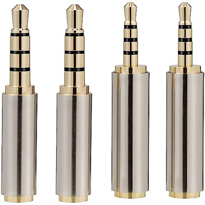 2.5mm to 3.5mm Male Female Aux Adapter 4pc Combo Pack Stereo Audio TRRS 4-Pole Headset Converter Connector for Smartphones, Headphone, Mic, Tablets - style: 4pc Combo Pack