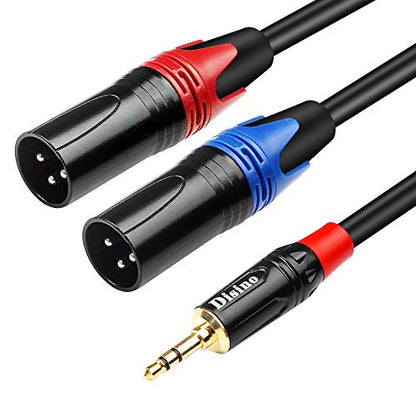 1/8 Inch to Dual XLR Male Y-Splitter Cable,Unbalanced 3.5mm Mini Jack TRS Stereo Aux to Double Male XLR Adapter Interconnect Breakout Patch Cord - 10 Feet/3 Meters - size: 10 Feet