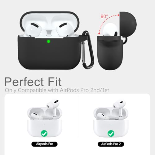 Lerobo for AirPods Pro 2 Case with Keychain, Black | Silicone Protective Cover Compatible with Apple AirPod Pro 2nd/1st Case for Women Men, Scratchproof, Shockproof, Dustproof - color: Black