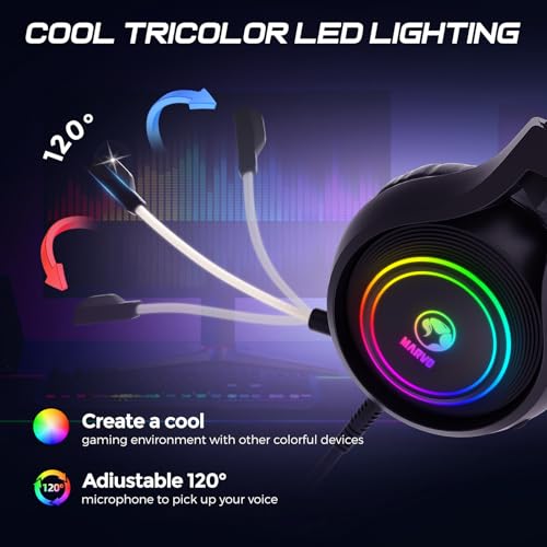 MARVO H8921 Gaming Headset with Mic, Wired Headphones Over Ear, USB Headset with Surround Sound, Noise Canceling Gaming Headphones for PC, PS4/PS5