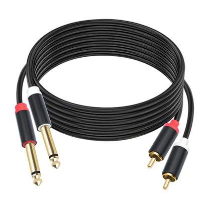 Dual 1/4 TS to Dual RCA Stereo Audio Interconnect Cable 5FT, Gold Plated Copper Shell Heavy Duty 2X6.35mm Male TS to 2 RCA Male Adapter Cable - size: 5FT