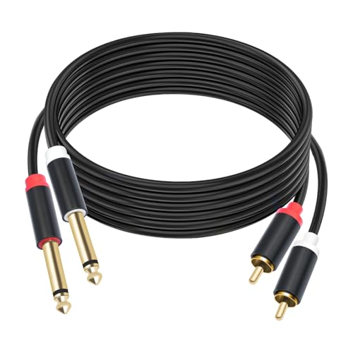 Dual 1/4 TS to Dual RCA Stereo Audio Interconnect Cable 5FT, Gold Plated Copper Shell Heavy Duty 2X6.35mm Male TS to 2 RCA Male Adapter Cable - size: 5FT