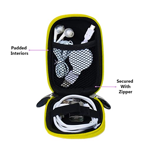 Vangoddy Hard Shell EVA Carrying Case with Carabiner and Dual Zipper for Hearing Aids, In-Ear Monitors, Small Medical Devices, Earbuds and Accessories - Lemon Yellow - color: Lemon Yellow