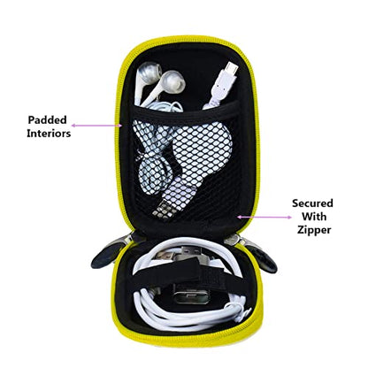 Vangoddy Hard Shell EVA Carrying Case with Carabiner and Dual Zipper for Hearing Aids, In-Ear Monitors, Small Medical Devices, Earbuds and Accessories - Lemon Yellow - color: Lemon Yellow