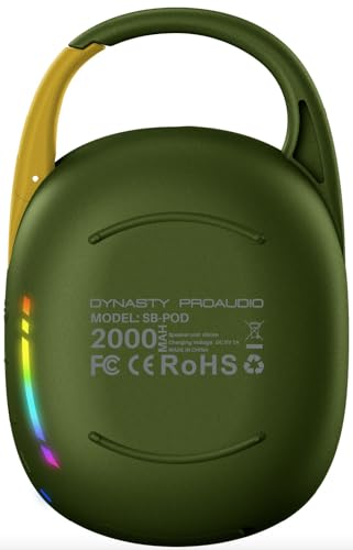 DYNASTY PROAUDIO SB-POD Ultra-Portable Bluetooth Speaker with LED Ambient Lights, IPX7 Waterproof & Dustproof, Blueotooth 5.3, HD Sound, Punch Bass, Integrated Carabiner, Stereo Pairing (Green) - color: Green