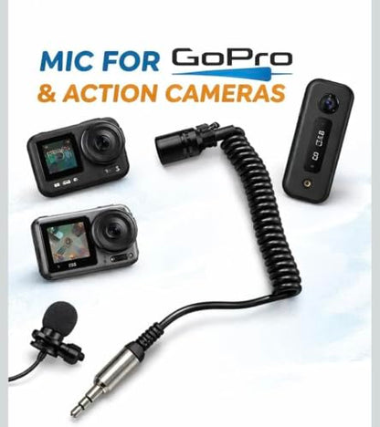 Noise Canceling Elastic Short Wire Microphone for Motovloggers Compatible with Gopro Hero 7/8/9/10/11/12 Mediamod/Mic Adapter and All Action Camera
