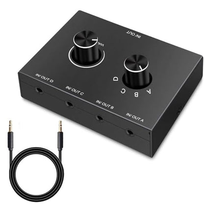 DAGIJIRD 4 Way 3.5mm Stereo Audio Switch Manual Selector Splitter Box Bi-Directional Audio Switch (4 in 1 Out / 4 in 1 Out)