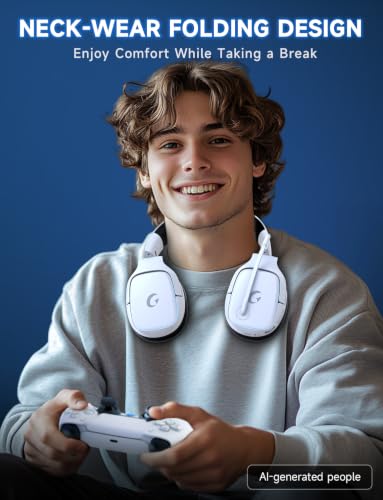 Gvyugke 2.4GHz Wireless Gaming Headsets for PS5, PS4, PC, Switch, White | Bluetooth 5.3 Gaming Headphones with Noise Canceling Mic, 7.1 Surround Sound, 70H Battery, Blue Lighting - color: White