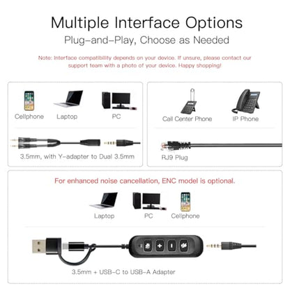 X1 Single Ear Office Headset with 3.5mm & Y-Adapter - Noise Cancelling Mic - Wired Call Center Headset for PC Laptop Phone, Zoom & Teams