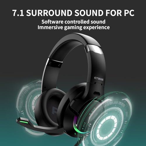 EG80 USB Gaming Headset with Noise Cancelling Microphone,7.1 Surround Sound,Soft Memory Foam Padding, RGB Lights, Wired Headphones for PS4, PS5 Console, Laptop, Call Center