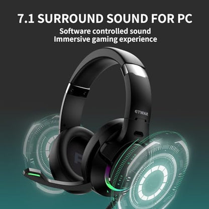 EG80 USB Gaming Headset with Noise Cancelling Microphone,7.1 Surround Sound,Soft Memory Foam Padding, RGB Lights, Wired Headphones for PS4, PS5 Console, Laptop, Call Center