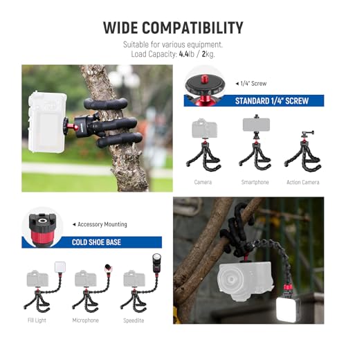 NEEWER T91 Flexible Tripod for iPhone Mini Cellphone Tripod Stand for Vlog, Magic Arms/Shutter/Phone Clamp/Action Camera Mount Compatible with GoPro - style: T91
