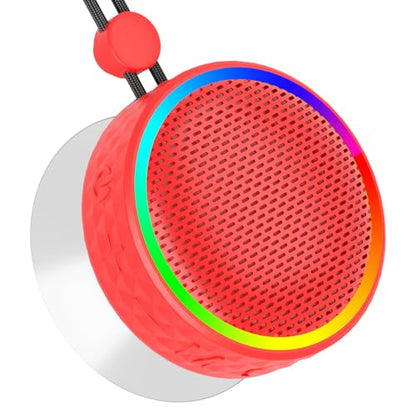 Bluetooth Shower Speaker, Portable Wireless Speaker Suction Cup, Bluetooth Speaker with RGB Lights, 360° HD Sound Sound Support TF Card Shower Radio for Outdoor/Travel/Gifts/Gym (Red)