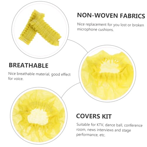 200pcs Protective Microphone Covers Disposable Mic Windscreen Non-woven Breathable Covers for Shield - color: Yellow