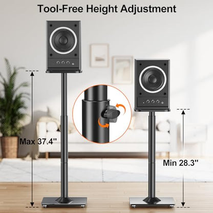 Speaker Stands Pair, 28"-37.4" Height Adjustable, Max 22 lbs, Glass Base | Surround Sound Speaker Stand with Cable Management, Universal Floor Stand for Bookshelf Satellite Studio Large Speaker, Black - size: Universal Black