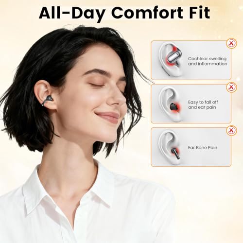 Clip On Ear Headphones, Open Ear Earbuds Wireless Bluetooth 5.4, Clip On Earbuds with LCD Touchscreen, Lightweight Comfort Open Ear Headphones for Pad Tablet Laptop Android/iOS Phones (Black) - color: Black